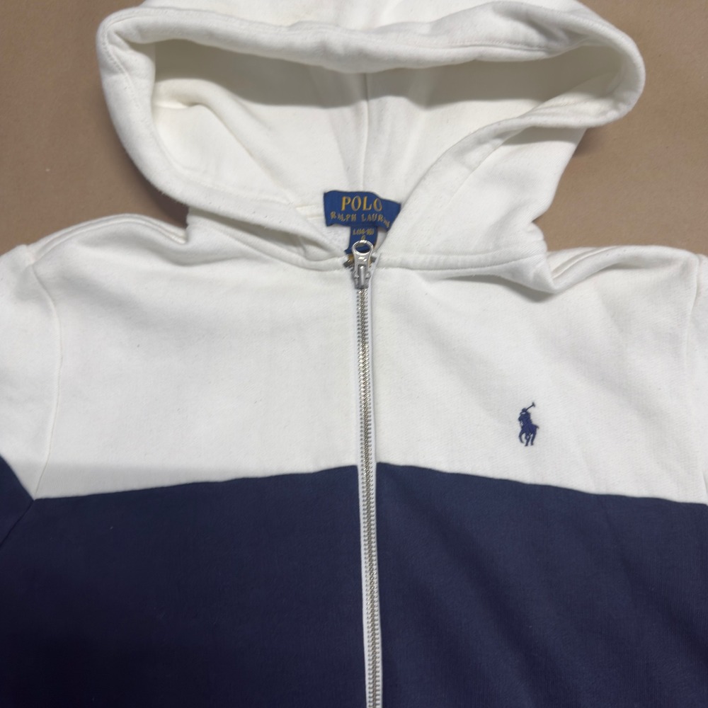 Polo Ralph Lauren Kids Boys L 14-16 Colorblock Full Zip Hoodie White Navy Blue - Picture 3 of 12